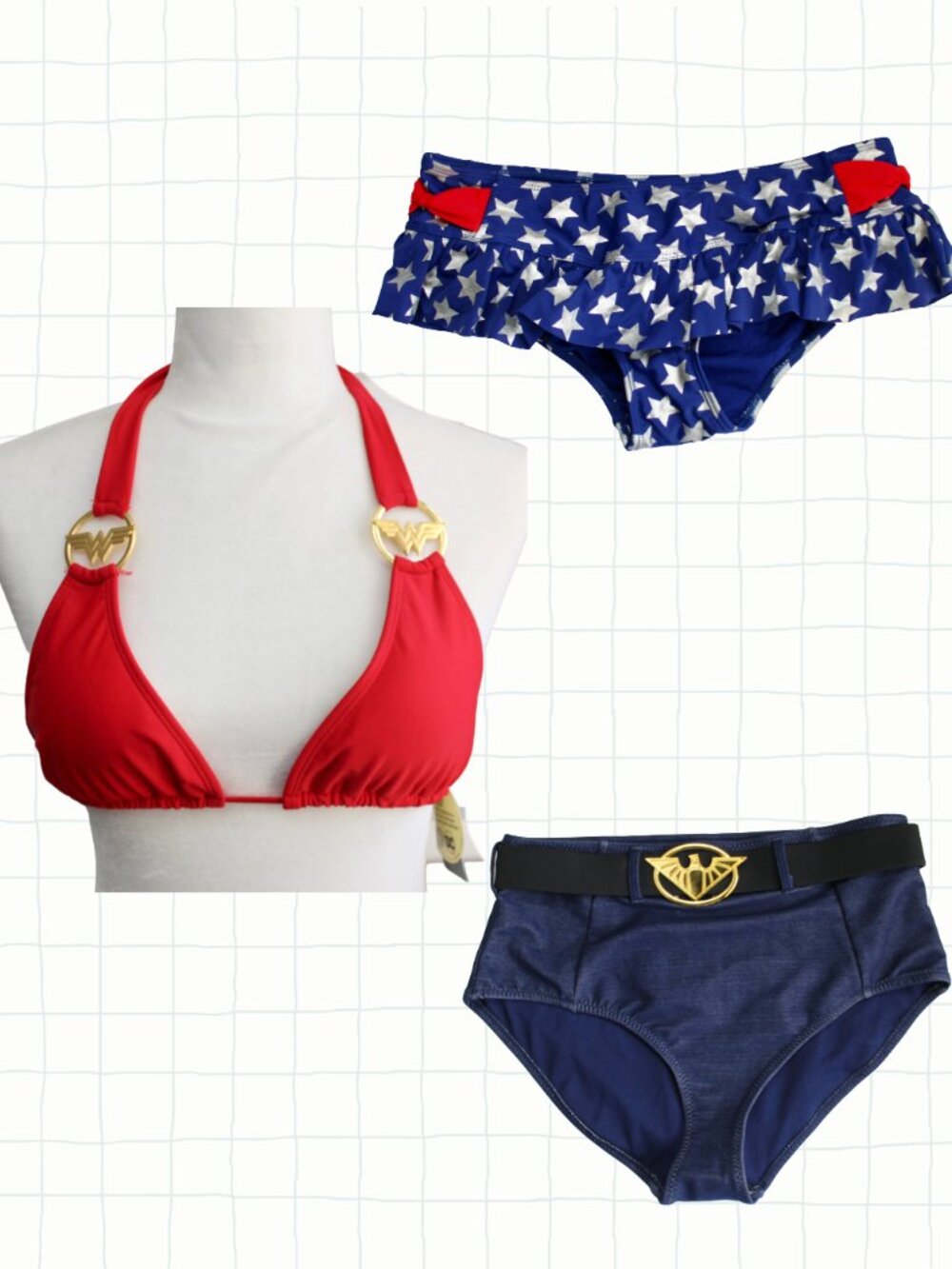 DC Comics Wonder Woman Gold Medallion Red Triangle Swim Top Size Large NWT - Picture 6 of 6
